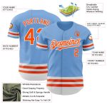 Custom Baseball Jersey with Personalized Name and Number, Light Blue with Orange-White Lines, Authentic Team Gear Personalized