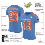 Customizable Light Blue Orange-White Mesh Authentic Football Jersey with Personalized Name and Number Personalized Light