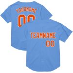 Personalized Light Blue Jersey | Orange-White Mesh Authentic Throwback Baseball Personalized Light Blue Orange-White Mesh