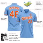 Custom Personalized Golf Polo Shirt - Light Blue Orange-White Performance with Team Name and Number Personalized Light Blue