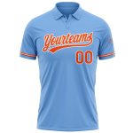 Custom Personalized Golf Polo Shirt - Light Blue Orange-White Performance with Team Name and Number Personalized Light Blue