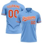Custom Personalized Golf Polo Shirt - Light Blue Orange-White Performance with Team Name and Number Personalized Light Blue