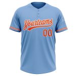 Personalized Light Blue Orange White Softball Jersey Unisex Two-Button Design Personalized Light Blue Orange-White Two-Button