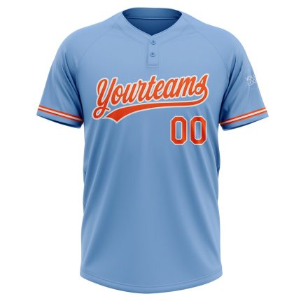 Personalized Light Blue Orange White Softball Jersey Unisex Two-Button Design Personalized Light Blue Orange-White Two-Button