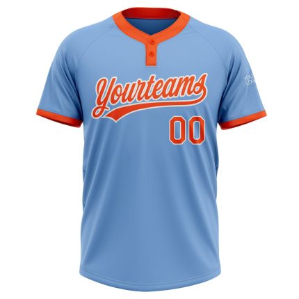 Custom Team Softball Jersey with Personalized Name & Number - Light Blue Orange-White Unisex Two-Button Style Personalized