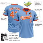 Custom Team Softball Jersey with Personalized Name & Number - Light Blue Orange-White Unisex Two-Button Style Personalized