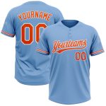 Personalized Light Blue Orange White Softball Jersey Unisex Two-Button Design Personalized Light Blue Orange-White Two-Button