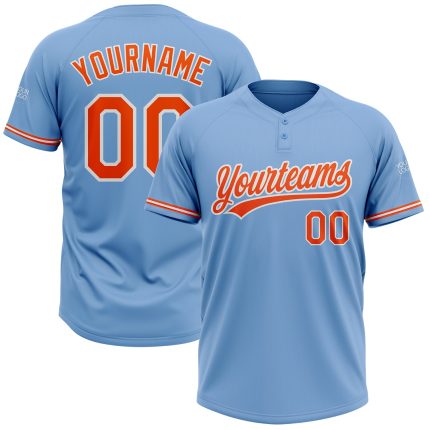 Personalized Light Blue Orange White Softball Jersey Unisex Two-Button Design Personalized Light Blue Orange-White Two-Button