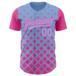 Custom Name & Number Authentic Baseball Jersey - Personalized Light Blue Pink 3D Geometric Pattern Design Personalized Light