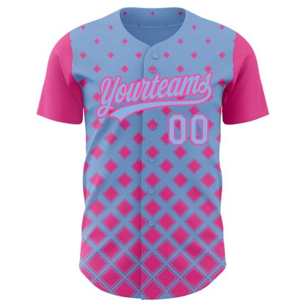 Custom Name & Number Authentic Baseball Jersey - Personalized Light Blue Pink 3D Geometric Pattern Design Personalized Light