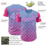 Custom Name & Number Authentic Baseball Jersey - Personalized Light Blue Pink 3D Geometric Pattern Design Personalized Light