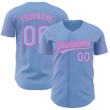 Custom Baseball Jersey with Light Blue Pink 3D Pattern Geometric Stars - Personalized Team Name and Number Personalized Light