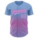 Custom Name and Number Baseball Jersey - Personalized Light Blue and Pink 3D Gradient Lines Design Personalized Light Blue