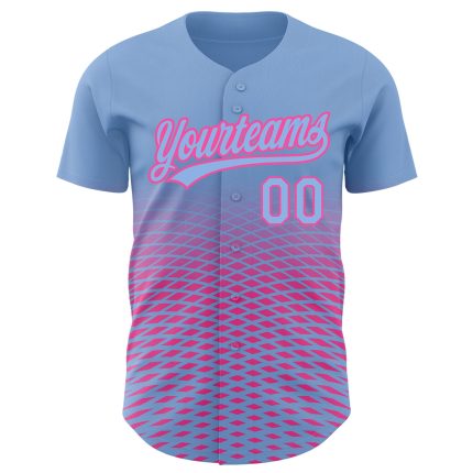 Custom Name and Number Baseball Jersey - Personalized Light Blue and Pink 3D Gradient Lines Design Personalized Light Blue