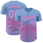 Custom Name and Number Baseball Jersey - Personalized Light Blue and Pink 3D Gradient Lines Design Personalized Light Blue