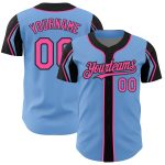 Custom Authentic Baseball Jersey with Personalized Name & Number in Light Blue, Pink, Black - 3 Color Arm Shapes Personalized