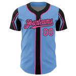 Custom Authentic Baseball Jersey with Personalized Name & Number in Light Blue, Pink, Black - 3 Color Arm Shapes Personalized