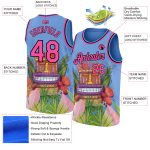 Custom Name and Number Basketball Jersey - Tropical Hawaii 3D Cartoon Pattern in Light Blue, Pink, and Black - Authentic Design