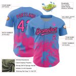 Custom Name and Number Authentic Baseball Jersey with 3D Abstract Splash Design in Light Blue and Pink-Black Grunge Pattern