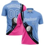 Custom Golf Polo Shirt with Personalized Name and Number, Light Blue Pink Black 3D Pattern, Performance Team Apparel Personalized