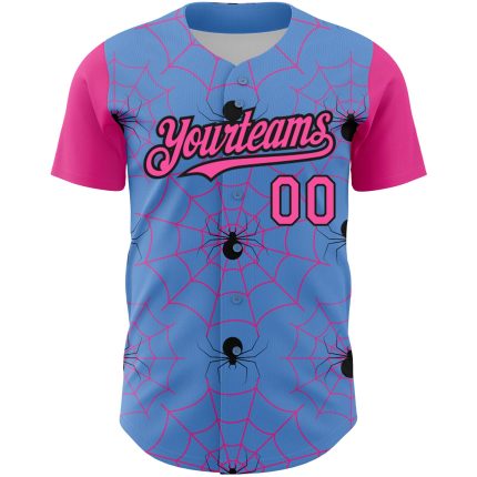 Custom Name and Number Baseball Jersey - 3D Spider Web Design in Light Blue, Pink, and Black - Personalized Team Apparel