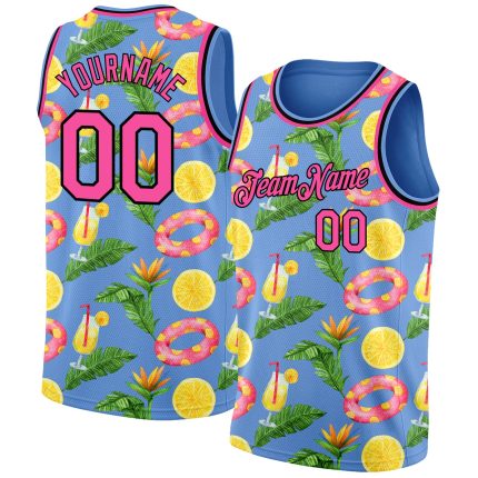 Custom Name Number Summer Beach Basketball Jersey Light Blue Pink Black 3D Pattern Hawaii Holiday Personalized Light Blue
