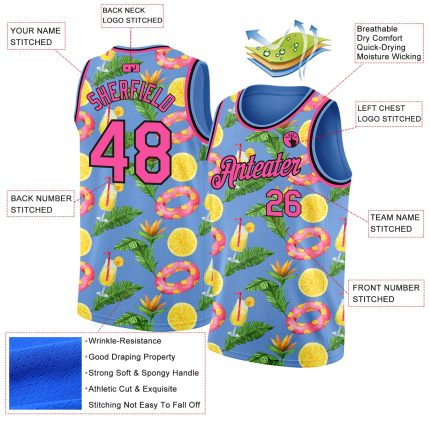 Custom Name Number Summer Beach Basketball Jersey Light Blue Pink Black 3D Pattern Hawaii Holiday Personalized Light Blue