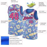Custom Basketball Jersey with Tropical Hawaii Trees Pattern - Light Blue Pink-Black, Personalized Name & Number Personalized