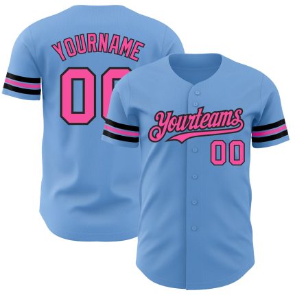 Personalized Light Blue Pink Black Baseball Jersey - Authentic Design Personalized Light Blue Pink-Black Authentic Baseball