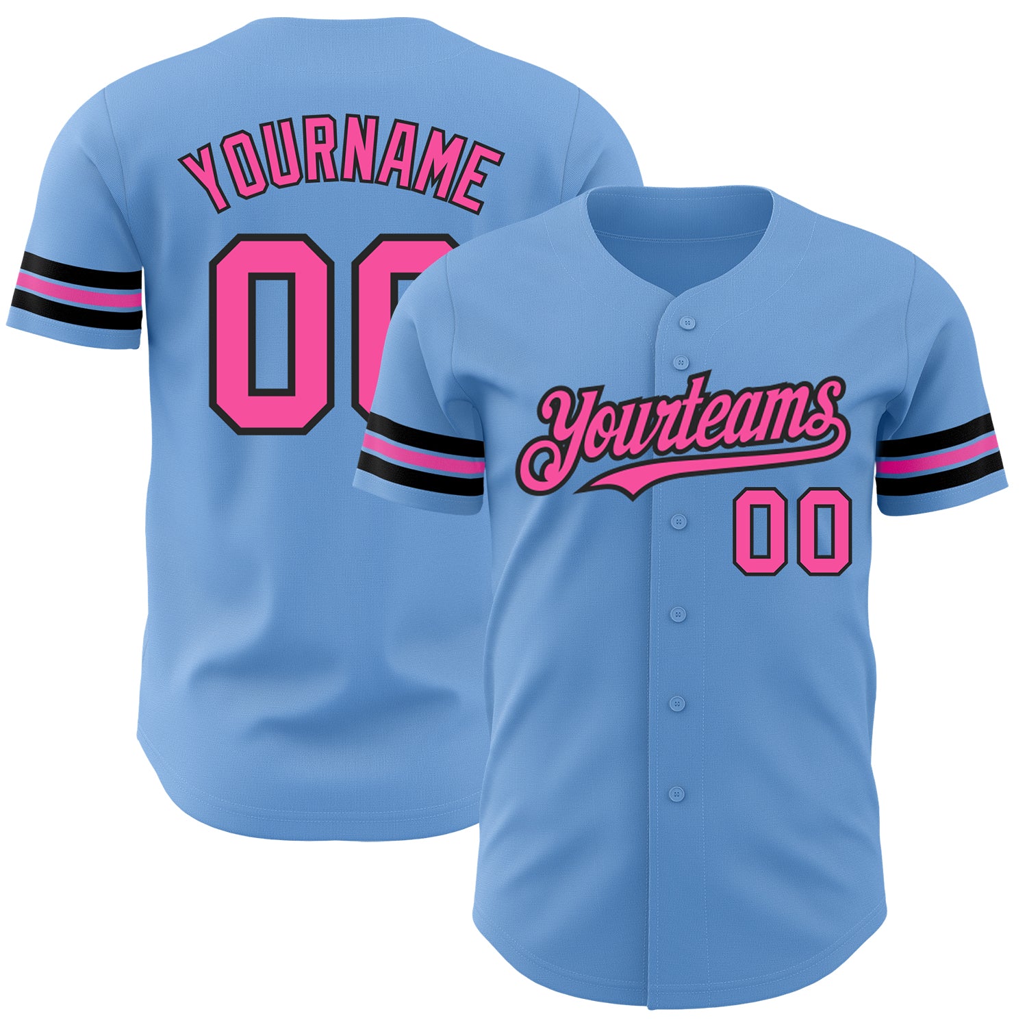 Personalized Light Blue Pink Black Baseball Jersey - Authentic Design Personalized Light Blue Pink-Black Authentic Baseball