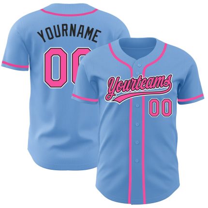 Custom Name and Number Authentic Baseball Jersey Light Blue with Pink and Black Design - Personalized Team Apparel Personalized