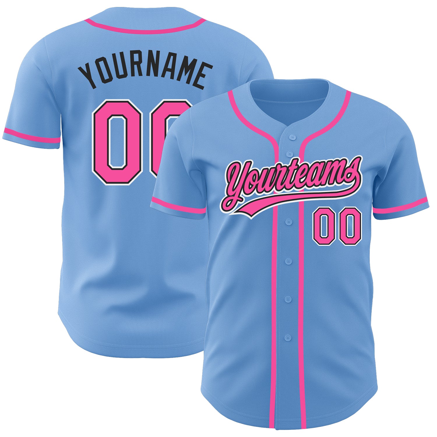 Custom Name and Number Authentic Baseball Jersey Light Blue with Pink and Black Design - Personalized Team Apparel Personalized