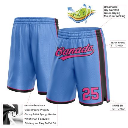 Custom Name and Number Basketball Shorts - Personalized Light Blue Pink-Black Authentic Team Apparel Personalized Light Blue