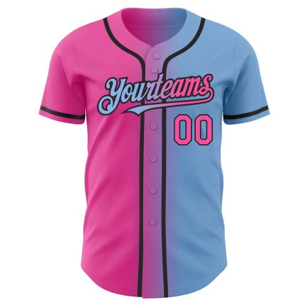 Custom Gradient Baseball Jersey in Light Blue Pink Black with Personalized Name and Number Personalized Light Blue Pink-Black
