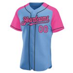 Custom Name and Number Baseball Jersey - Personalized Light Blue Pink Black Authentic Raglan Sleeves Personalized Light Blue
