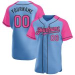 Custom Name and Number Baseball Jersey - Personalized Light Blue Pink Black Authentic Raglan Sleeves Personalized Light Blue