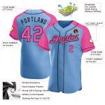 Custom Name and Number Baseball Jersey - Personalized Light Blue Pink Black Authentic Raglan Sleeves Personalized Light Blue