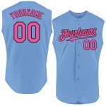 Custom Name and Number Light Blue Pink-Black Authentic Sleeveless Baseball Jersey - Personalized Team Apparel Personalized