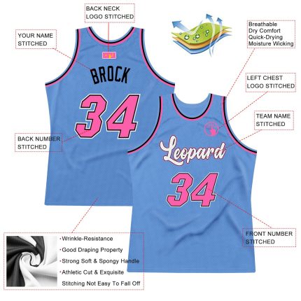 Custom Light Blue Pink Black Basketball Jersey with Personalized Name & Number - Authentic Throwback Style Personalized Light