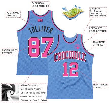 Personalized Authentic Basketball Jersey Light Blue Pink Black Throwback Personalized Light Blue Pink-Black Authentic Throwback