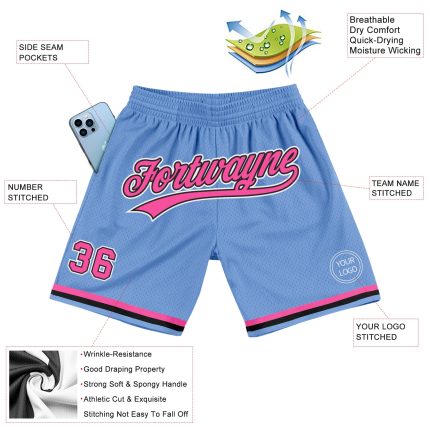 Light Blue Pink Black Authentic Throwback Basketball Shorts Personalized Design Personalized Light Blue Pink-Black Authentic