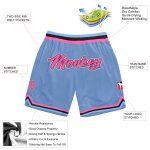 Custom Team Basketball Shorts with Name and Number - Light Blue Pink-Black Authentic Throwback Style Personalized Light Blue