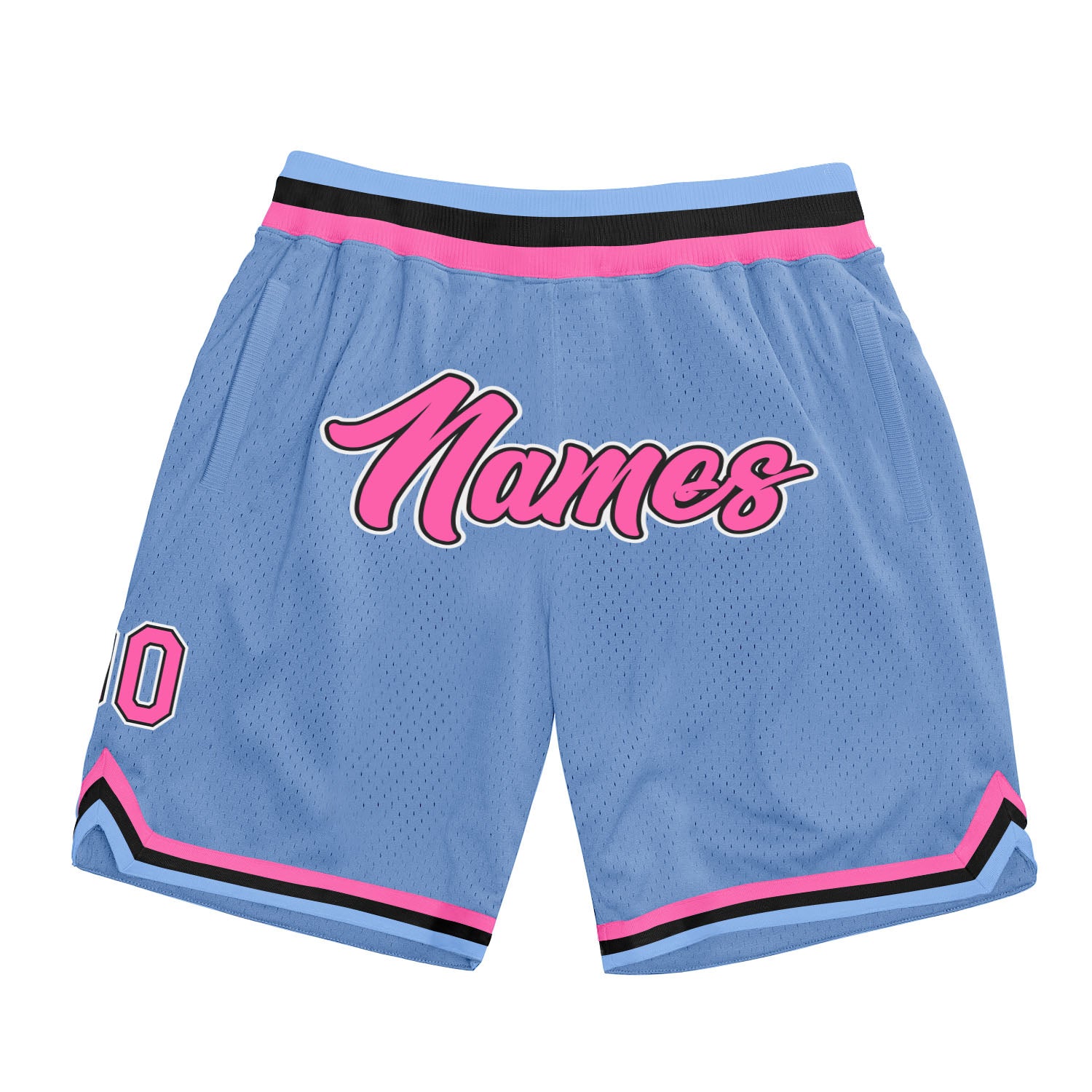 Custom Team Basketball Shorts with Name and Number - Light Blue Pink-Black Authentic Throwback Style Personalized Light Blue