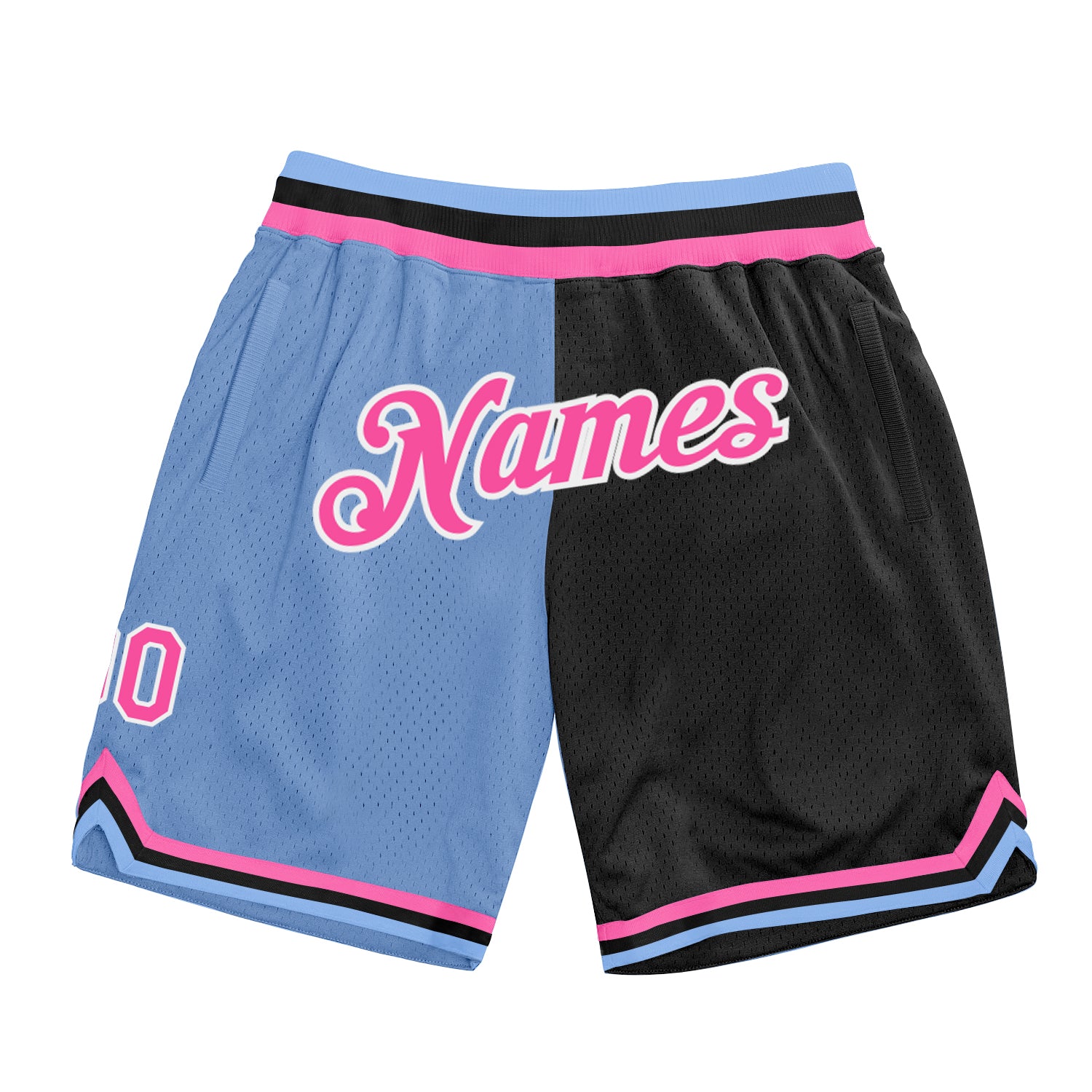 Custom Team Name Number Basketball Shorts - Light Blue Pink Black Throwback Split Fashion Design Personalized Light Blue
