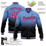 Personalized Light Blue Pink Black Varsity Bomber Jacket Fade Fashion Full-Snap Personalized Light Blue Pink-Black Bomber