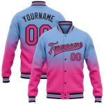 Custom Varsity Letterman Jacket with Fade Design, Personalized Light Blue Pink & Black, Full-Snap Fashion - Team Name & Number