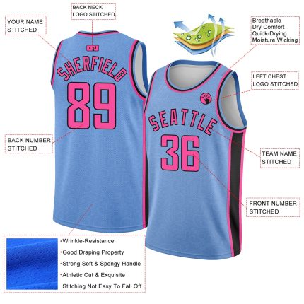 Custom Name Number Basketball Jersey - Light Blue Pink Black Flower Authentic City Edition Personalized Light Blue Pink-Black