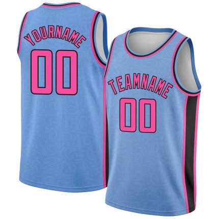Custom Name Number Basketball Jersey - Light Blue Pink Black Flower Authentic City Edition Personalized Light Blue Pink-Black
