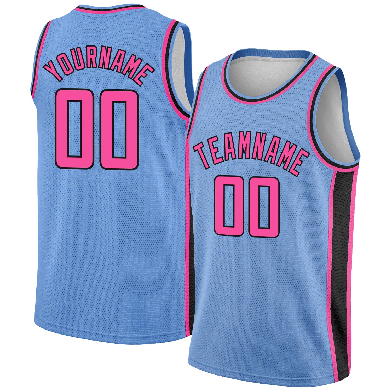 Custom Name Number Basketball Jersey - Light Blue Pink Black Flower Authentic City Edition Personalized Light Blue Pink-Black