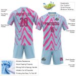 Custom Name and Number Volleyball Jersey - Light Blue Pink-Black Fluid Sublimation Team Uniform Personalized Light Blue Pink-Black
